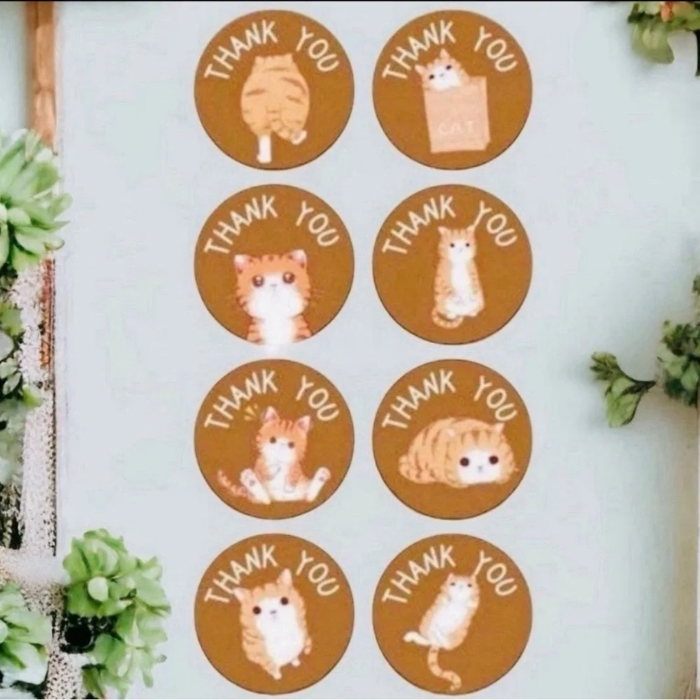 40 Small Cat Thank You Stickers! (Quarter Size)